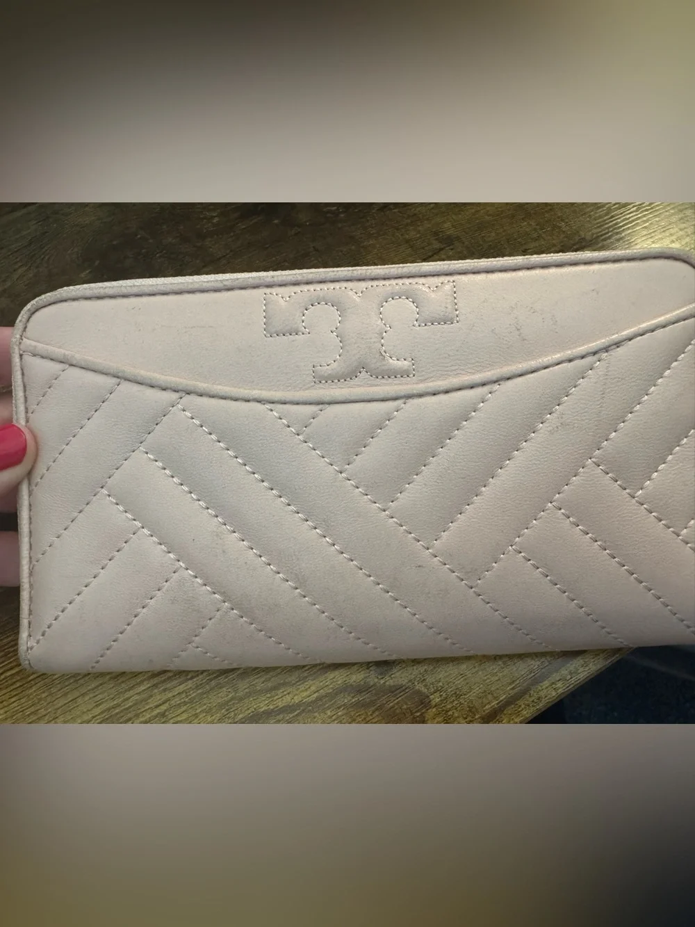 Tory Burch Soft Pink Quilted Zip Wallet